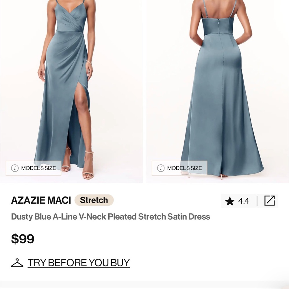 Azazie Dusty Blue Pleated Satin Gown
